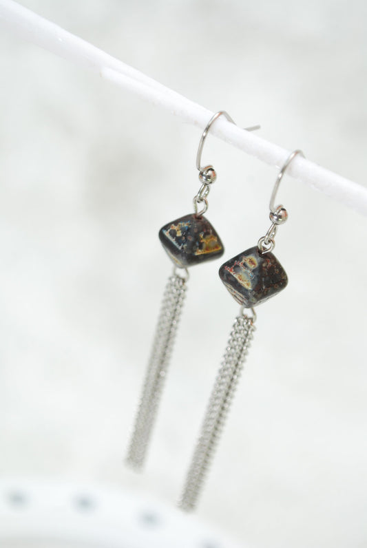 Long chain & bicone beaded earrings, music festival jewelry, hippie summer earrings, 8cm - 3in