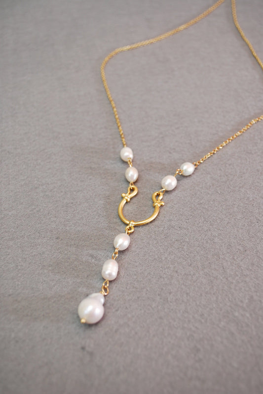 Bohemian Pearl Choker Y Necklace - Elegant and Delicate Bridal Jewelry with Stainless Steel and Freshwater Pearls